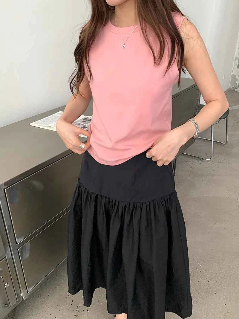 Spring women's casual solid color round neck slim fit vest