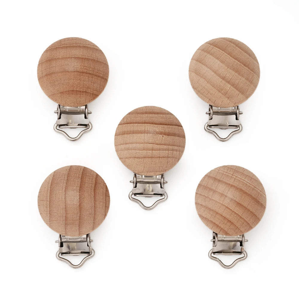 10Pcs Wooden Baby Pacifier Holder Metal Clip Beech Baby Pacifier Clips Chain Accessories Wooden Teether Toy BPA Free