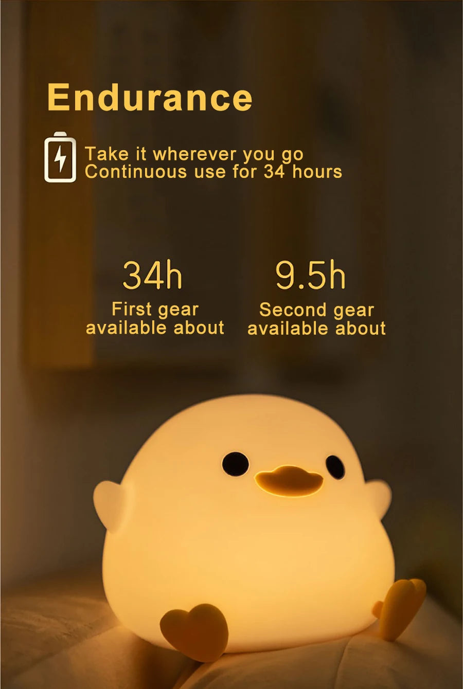 LED Night Light Cute Duck Cartoon Animals Silicone Lamp for Children Kid Touch Sensor Timing USB Rechargeable for Birthday Gifts