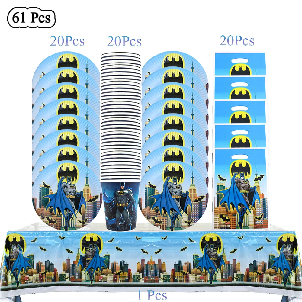 Party Tableware The Dark Hero Cartoon Boys Balloons Birthday Party Decoration Plate Cup Napkins Balloons Baby Shower Supplies