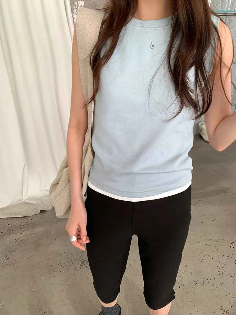 Spring women's casual solid color round neck slim fit vest