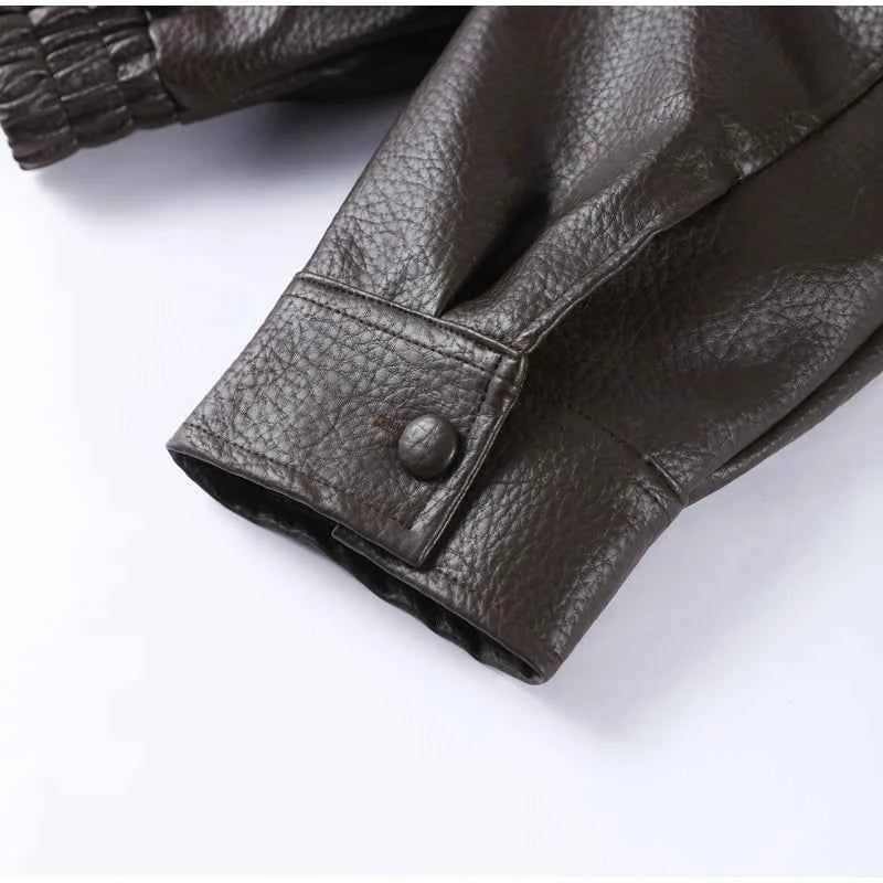 Vintage PU Leather Women's Jacket Stand Collar Zipper Button Coats Female Long Sleeve Outerwear Spring Lady Street Jackets