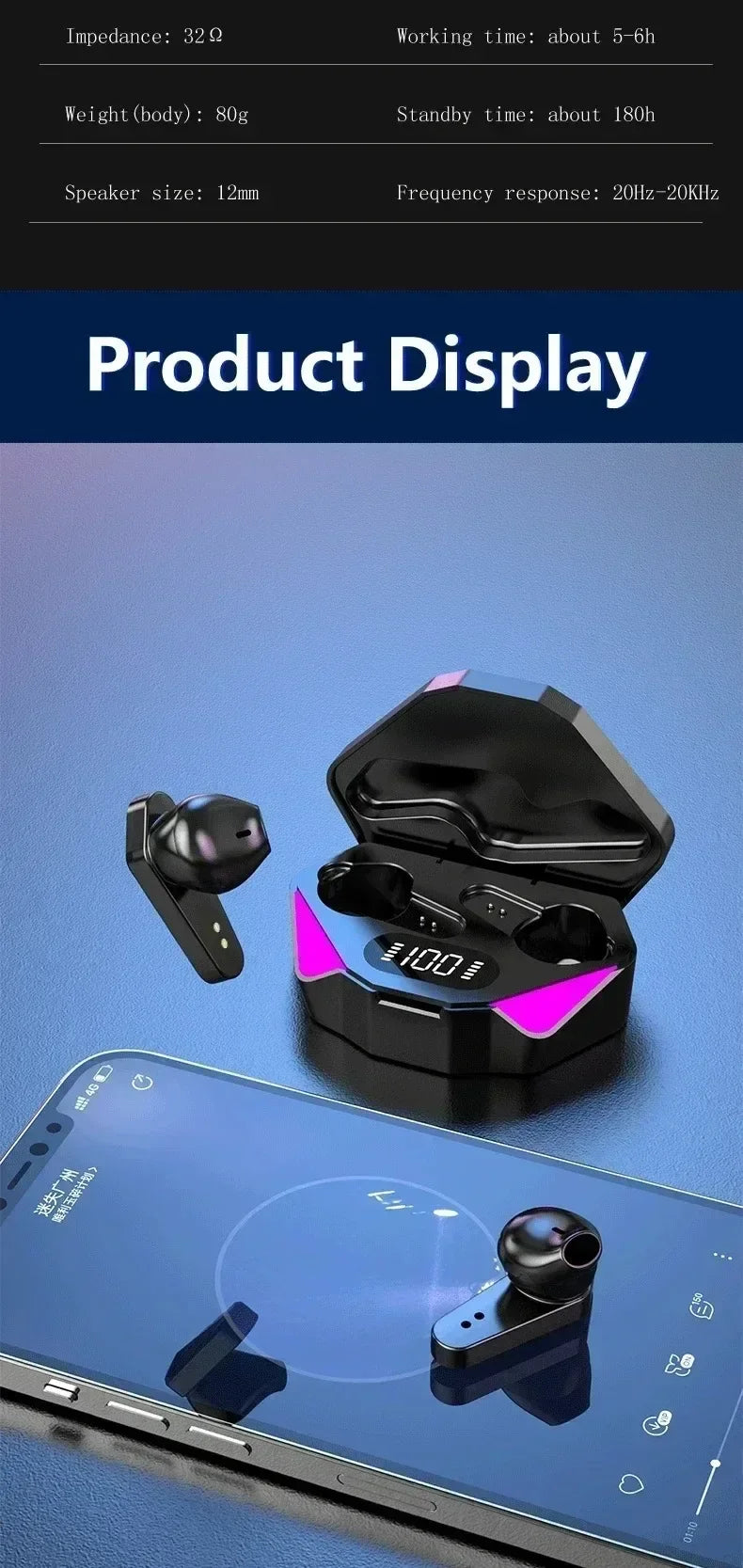 TWS Wireless In-ear Light Headphones 65ms Low Latency Earbuds Fone Headset Earphones Bluetooth 5.4 For Gaming With Mic
