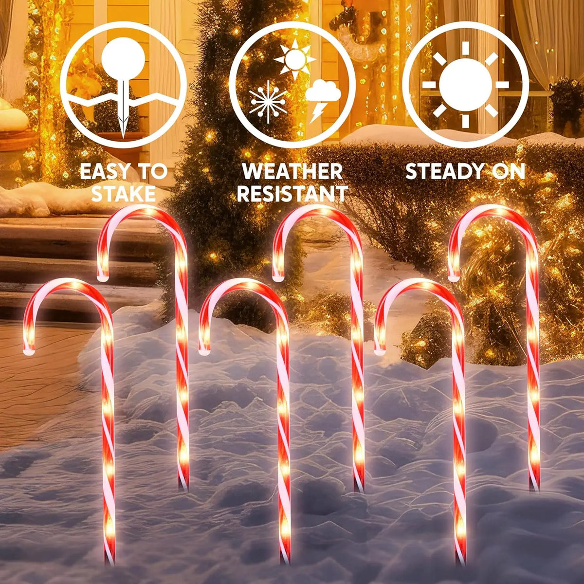 Christmas Candy Cane Pathway Lights Set of 12 Warm White