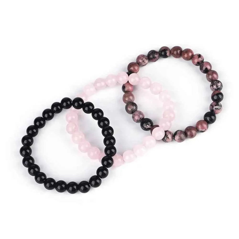3Pcs/Set 8mm Natural Stone Bracelet Pink Zebra Jaspers Rhodonite Beads Bracelets For Women Men Jewelry Gift Healing Energy