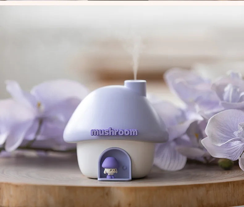 Cartoon Air Humidifier 300ml Mini Essential Oil Aroma Diffusers Colorful Lighting Cute Mushroom House Home Ultrasonic Humidifier