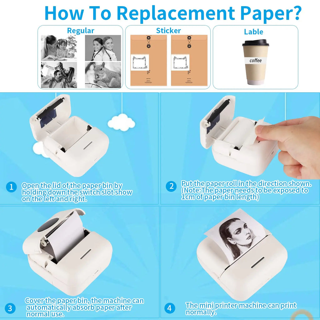 Thermal Portable Printer Mini Pocket Print Photo Thermal Label Printers With 57mm Printing Wireless BT Android And iOS Printers