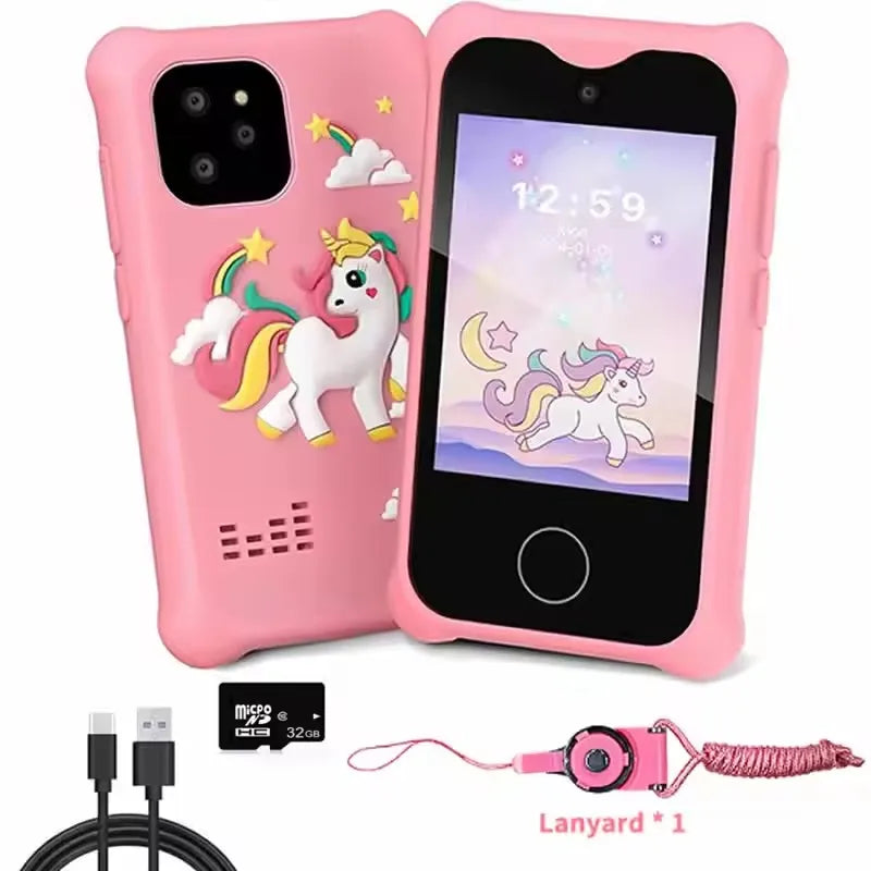 Digital Camera Kids Smart Phone MP3 Player Camera Toys Toys for Girls Touchscreen Unicorn Baby Mobile Educational Boys Age 3-8