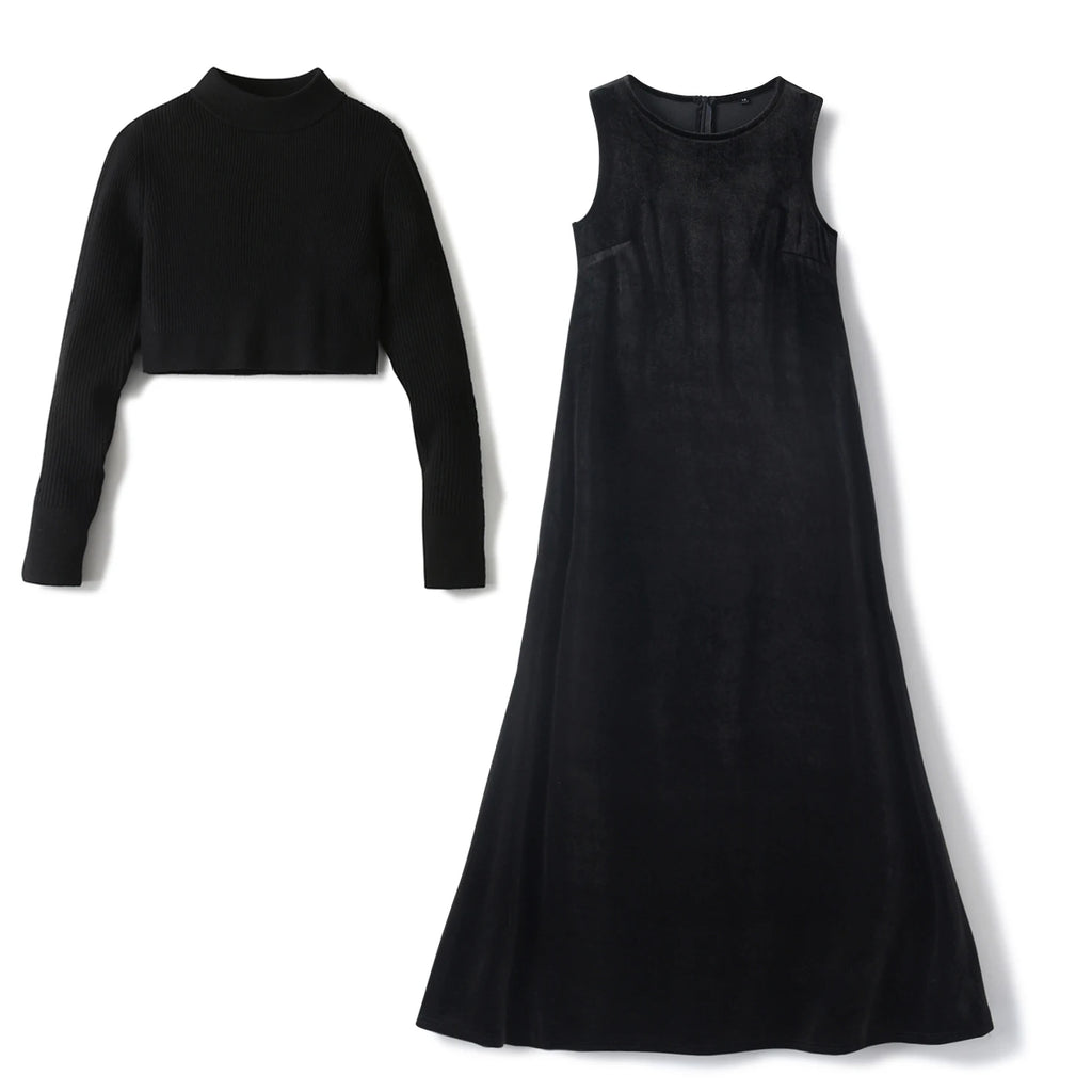 2024 AW Mail's Sister Matching Clothing Women Sleeveless Long Velvet Dress Ladys Knitted Pullover Female Top