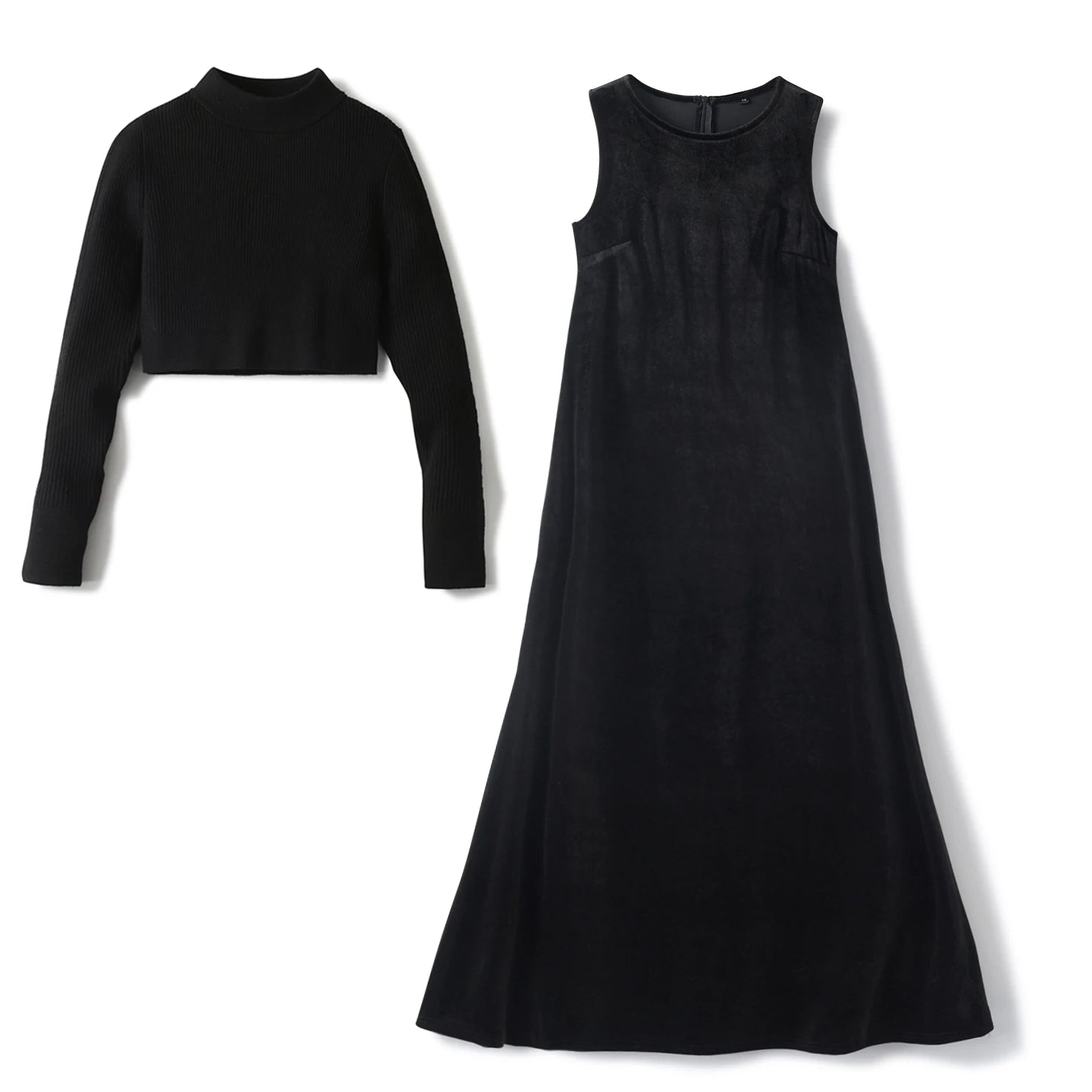2024 AW Mail's Sister Matching Clothing Women Sleeveless Long Velvet Dress Ladys Knitted Pullover Female Top