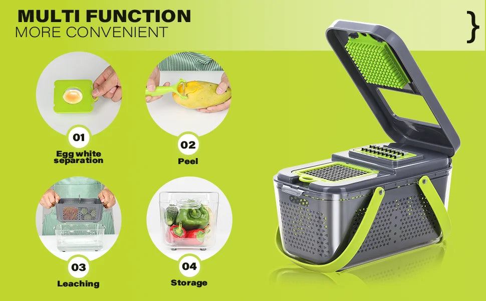 22 In 1 Multifunction Vegetable Chopper Mandoline Slicer Onion Dicer Food Grater With Drain Basket Container Kitchen Accessories