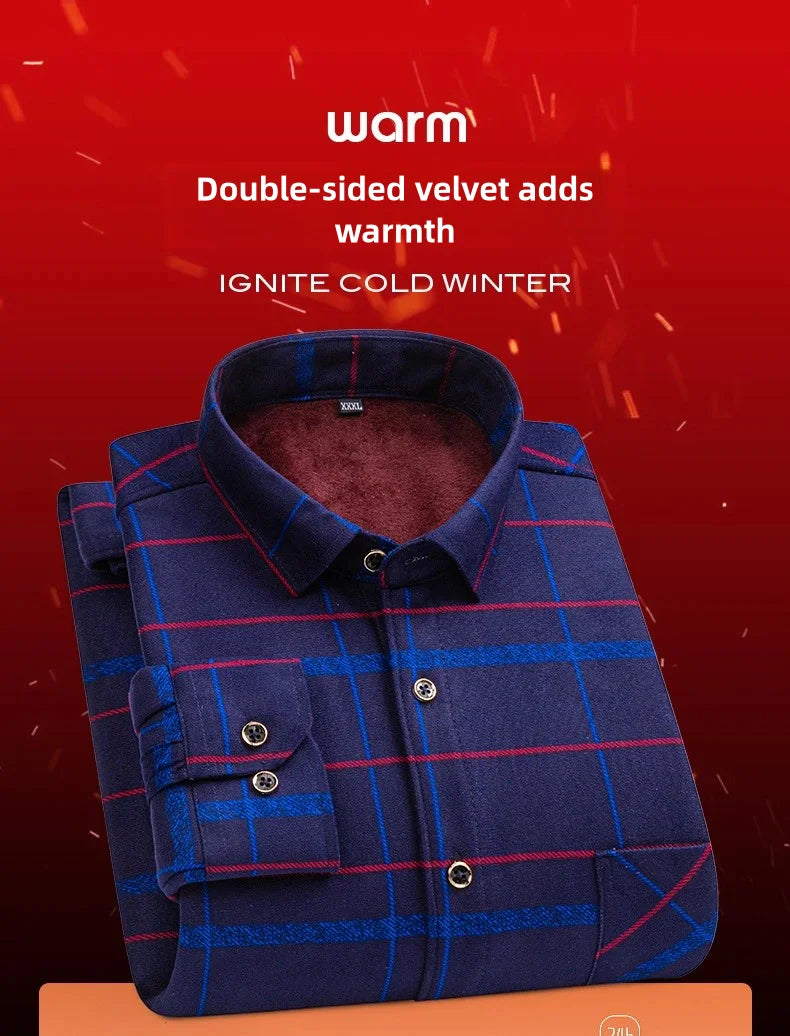 Men's long-sleeved shirt with fleece thickened warm autumn and winter plus size 8XL9XL slim casual plaid everything comfortable