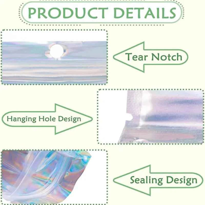 10-200PCS Laser Ziplock Bag Necklace Earrings Jewelry Gift Packing Bags Cell Phone Cases Colorful Packing Bags Kitchen Organizer