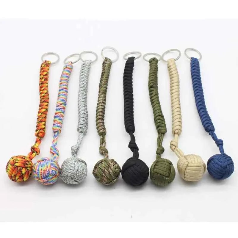 Emergency Escape Parachute Rope Woven Steel Ball Self-defense Ball Hand Woven Multifunctional Parachute Rope Woven Keychain