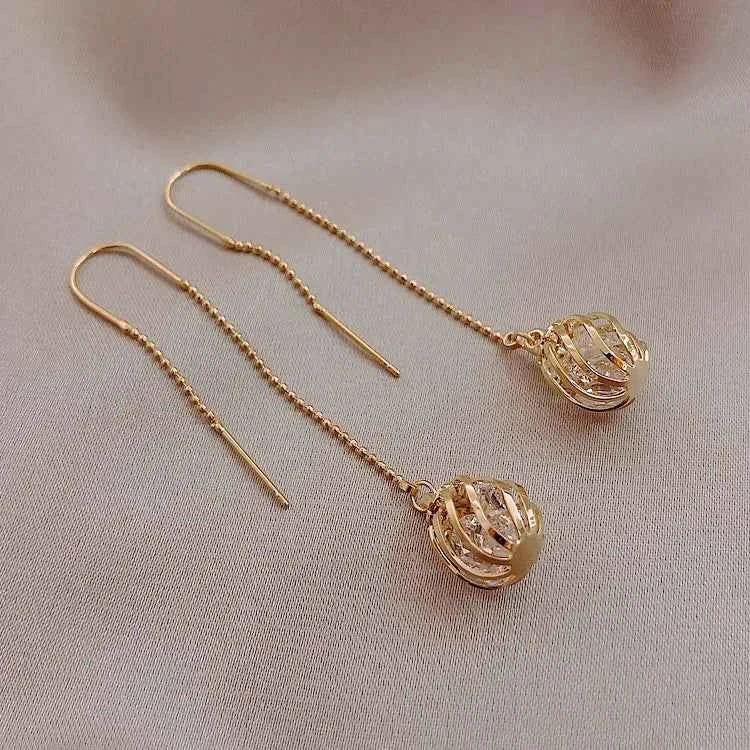 Long Spiral Ear Line Wave Drop Geometric Simple Rhinestones Metal Style Tassel Dangle Earrings for Women Party Fashion Jewelry N