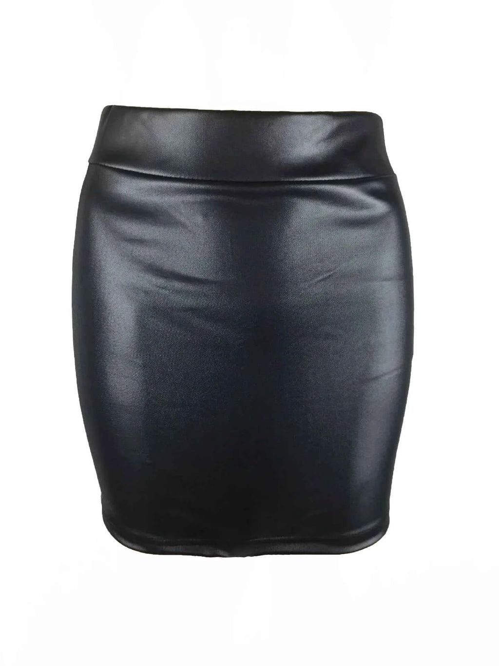 Women's High-Waist Slim Fit Mini Skirt Vintage Bodycon Hip Pencil Skirt Sexy Imitation PU Clubwear Ladies Office Clothing