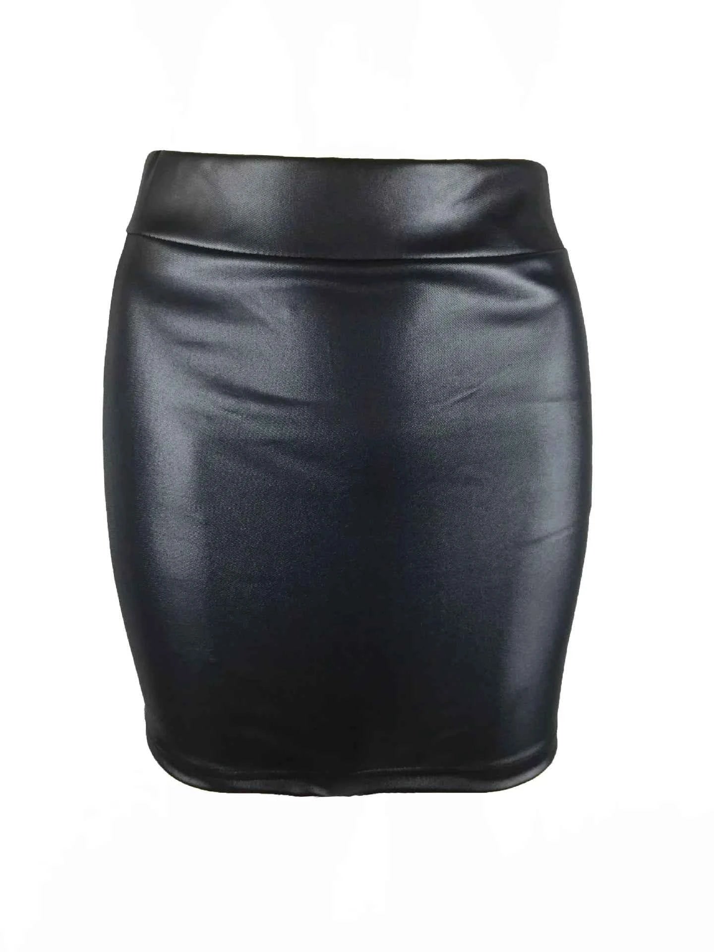 Women's High-Waist Slim Fit Mini Skirt Vintage Bodycon Hip Pencil Skirt Sexy Imitation PU Clubwear Ladies Office Clothing