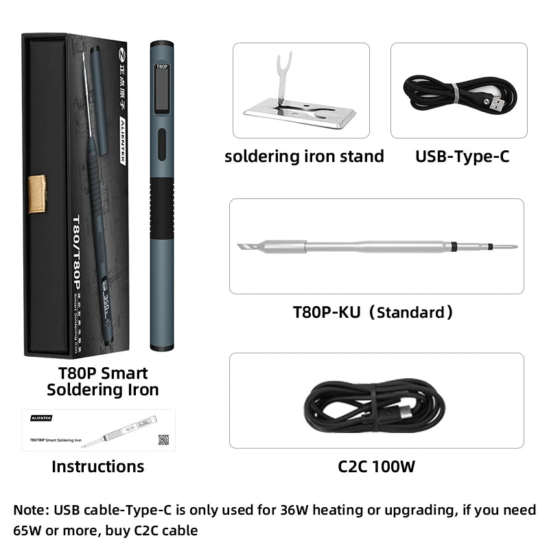 ALIENTEK T80/T80P Soldering Iron Adjustable Temperature 100W Fast Heat Portable Digital Smart Electric Welding Station Kit C245
