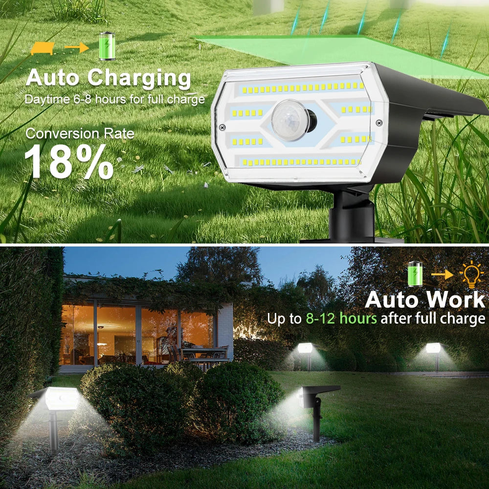 LED Solar Garden Lights 60LED Security Lights Outdoor Motion Sensor Solar Landscape Spotlights 3 Modes Waterproof Yard Wall