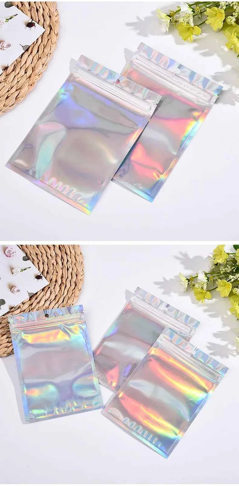 10-200PCS Laser Ziplock Bag Necklace Earrings Jewelry Gift Packing Bags Cell Phone Cases Colorful Packing Bags Kitchen Organizer