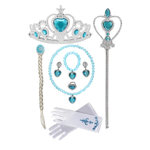 Girl Princess Costume Accessories Gloves Wand Crown Jewelry Set Princess Wig Braid Princess Dress Costume Cosplay Accessories