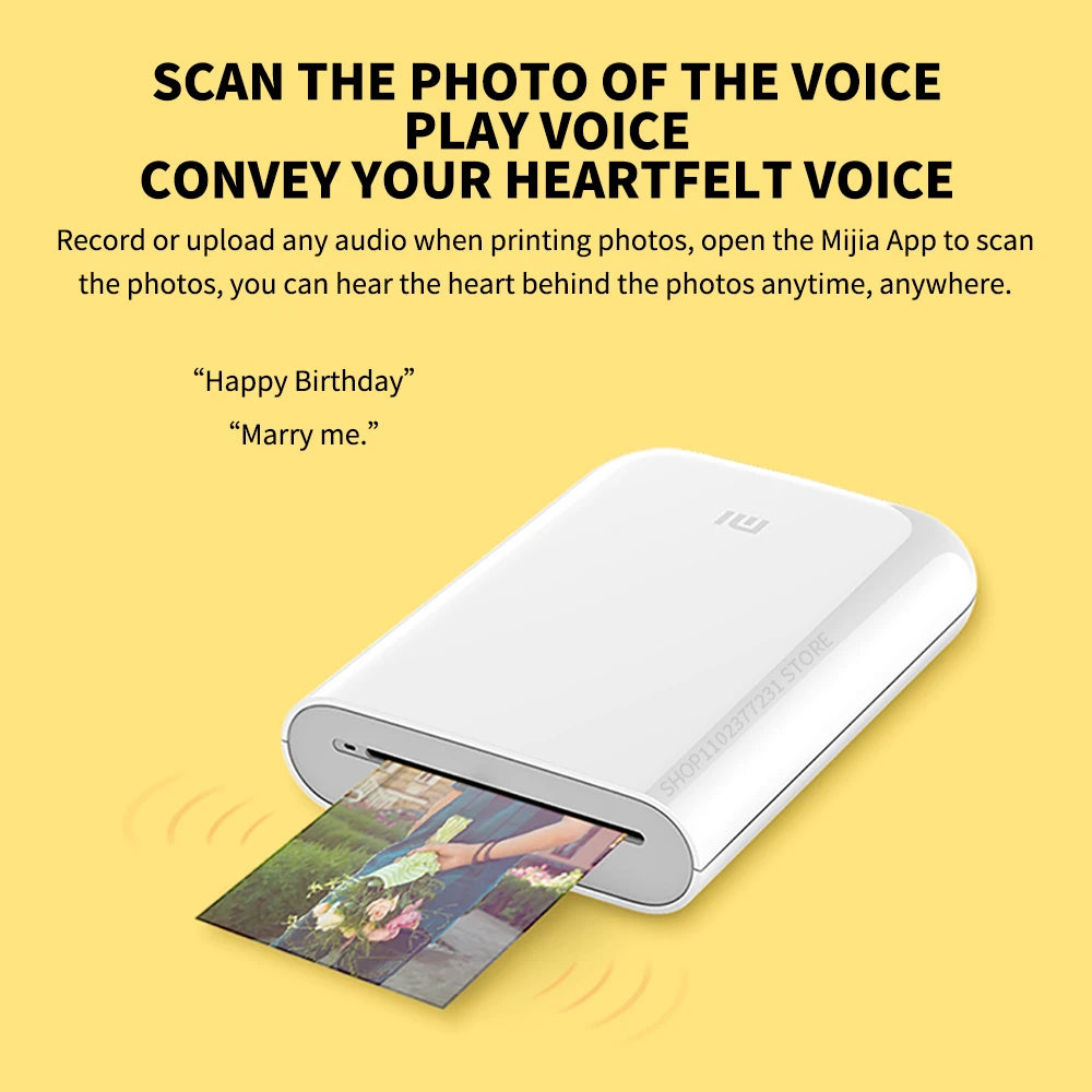 MIJIA AR Printer 300dpi Portable Photo Mini Pocket With DIY Share Picture Printer，case or Photo Paper，Work With Mihome APP