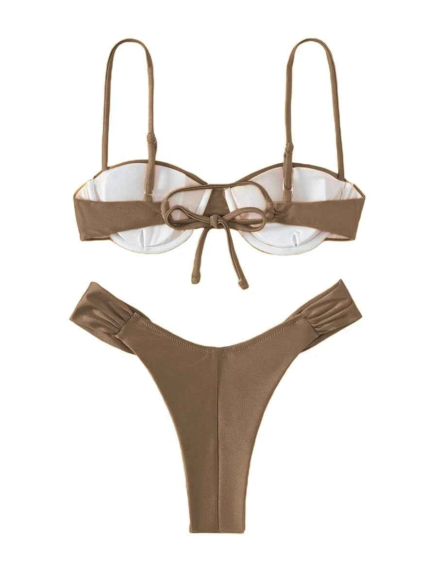 New Hot Sale Sexy Women Push-up Padded Bra Bikini Set Pleated Swimsuit Swimwear Swimming Beach Bathing Costume Bikini Set