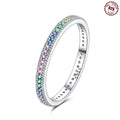 MISEFF Real 925 Sterling Silver Double Rings Simple Color Zircon Rings For Wedding Engagement Birthday Silver Jewelry Gift
