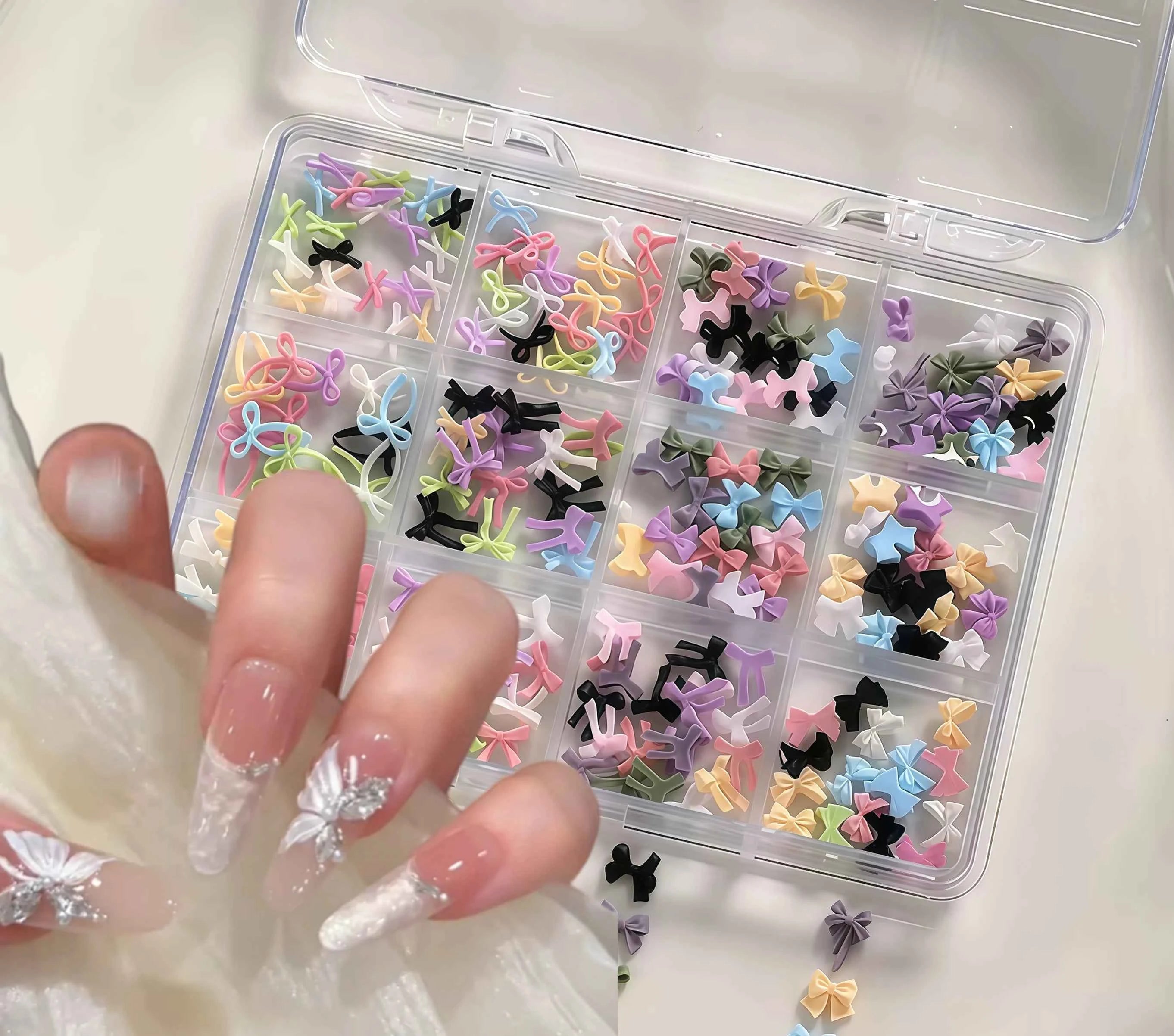 12/16 compartment burgundy bow nail art decorations, New Year's Valentine's Day accessories, nail accessories