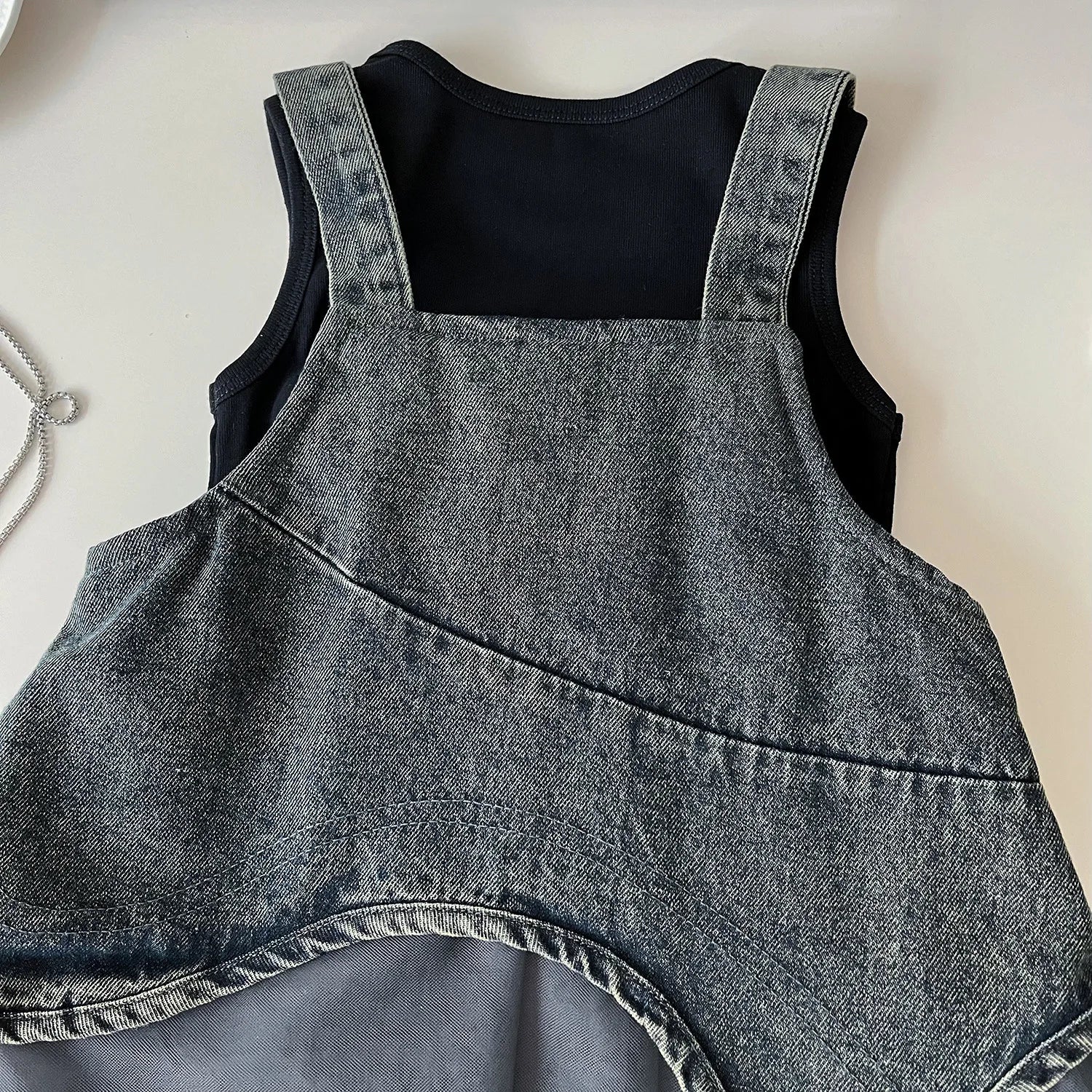 Summer Girls Clothes Sets Sleeveless T-shirt+Denim Mesh Dress Korean Kids Clothing Children Casual Clothes Suits 2 3 4 5 6 7Yrs