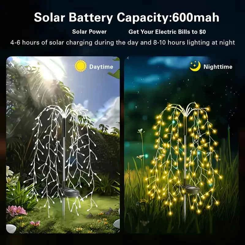 200 LEDs Solar Garden Lights Outdoor Sparkler Fireworks Starburst Colorful&warm Lighting Waterproof Outside Yard Art Decorations