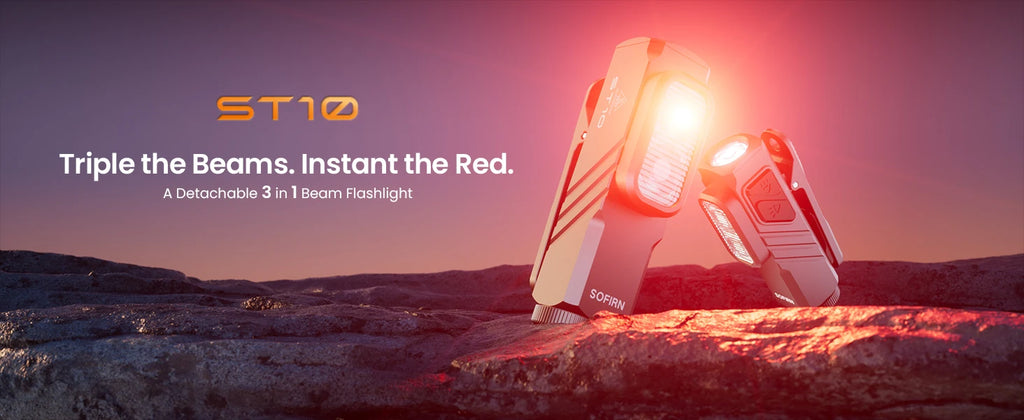 SOFIRN ST10 1000lm Mini Clamp Flashlight 144m 7000K LED Light 14500 USB C Rechargeable White&Red Lamp IPX6 with Magnetic Tailcap