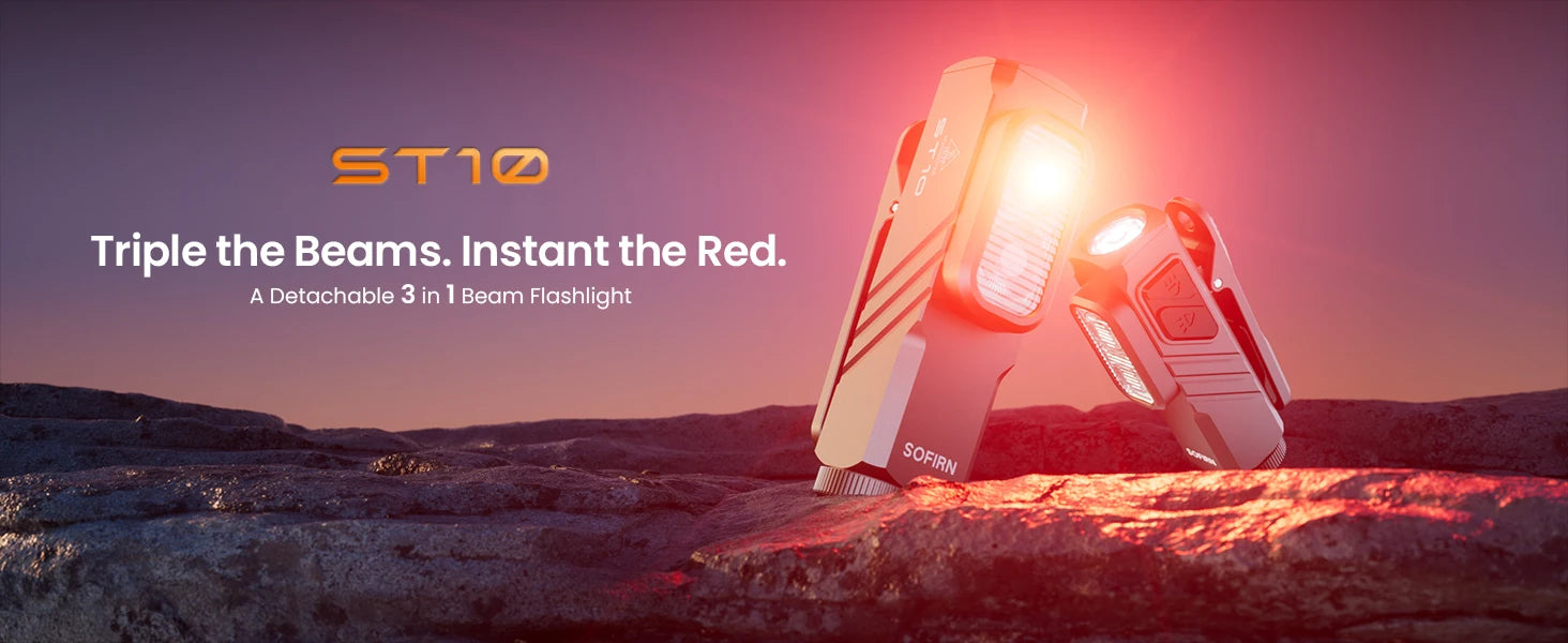 SOFIRN ST10 1000lm Mini Clamp Flashlight 144m 7000K LED Light 14500 USB C Rechargeable White&Red Lamp IPX6 with Magnetic Tailcap