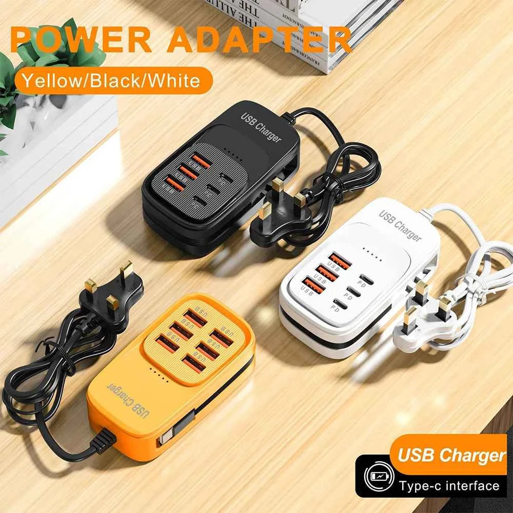Fast USB Charger 6 in 1 Power Strip Desktop Charging Station Fast Charging Cord EU/UK/US Plug USB HUB Adapter Socket 3PD 3USB