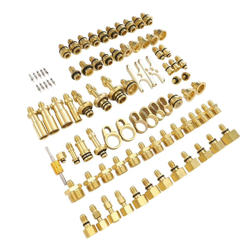 77Pcs Car Air Conditioning Leak Test Kit Brass Ac Leak Detection Tools Connector Repair Kit for Car Auto AC