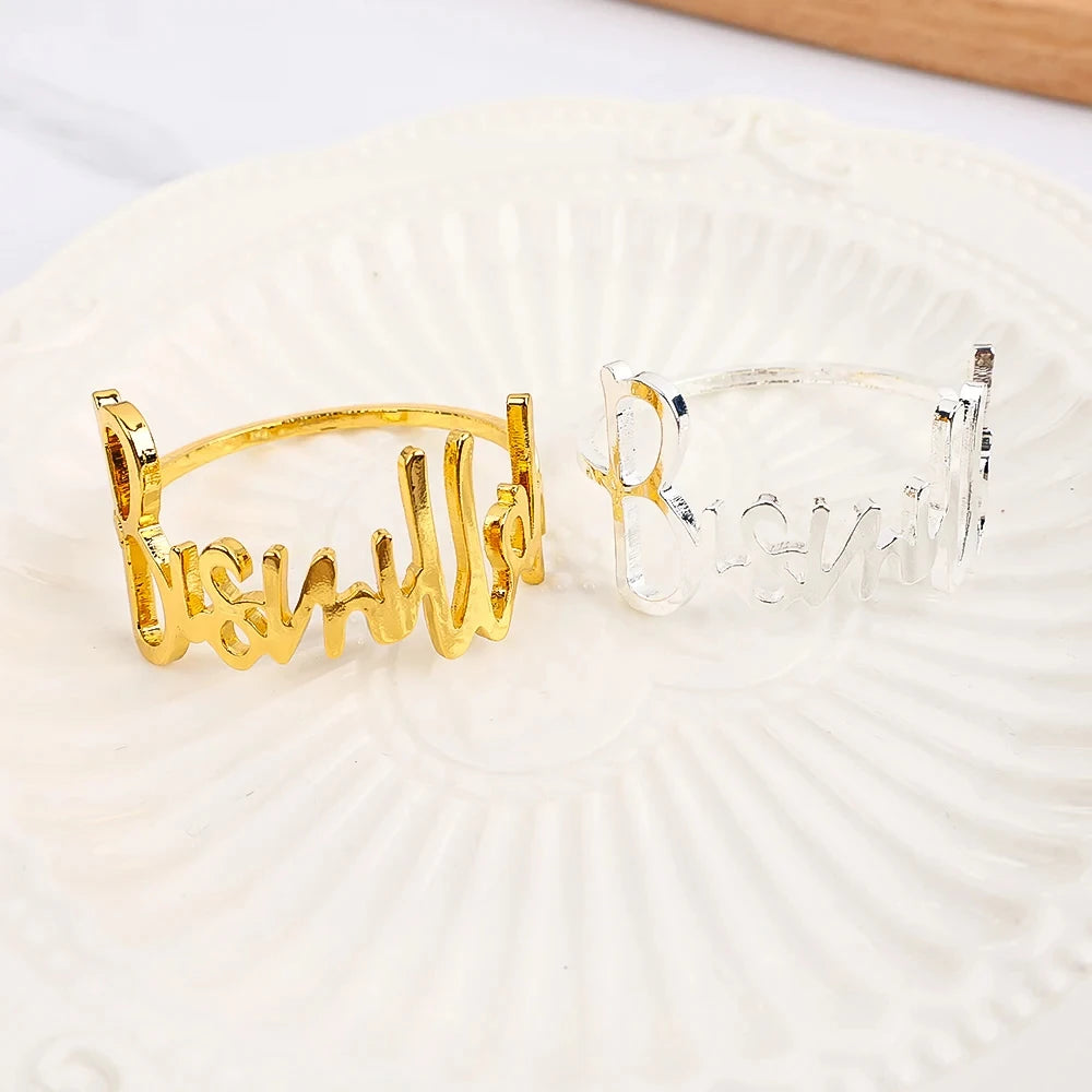 6Pcs Bismillah Napkin Rings Eid Mubarak Muslim Islamic Ramadan Kareem Alloy Napkin Buckle Wedding Dinner Table Decorations