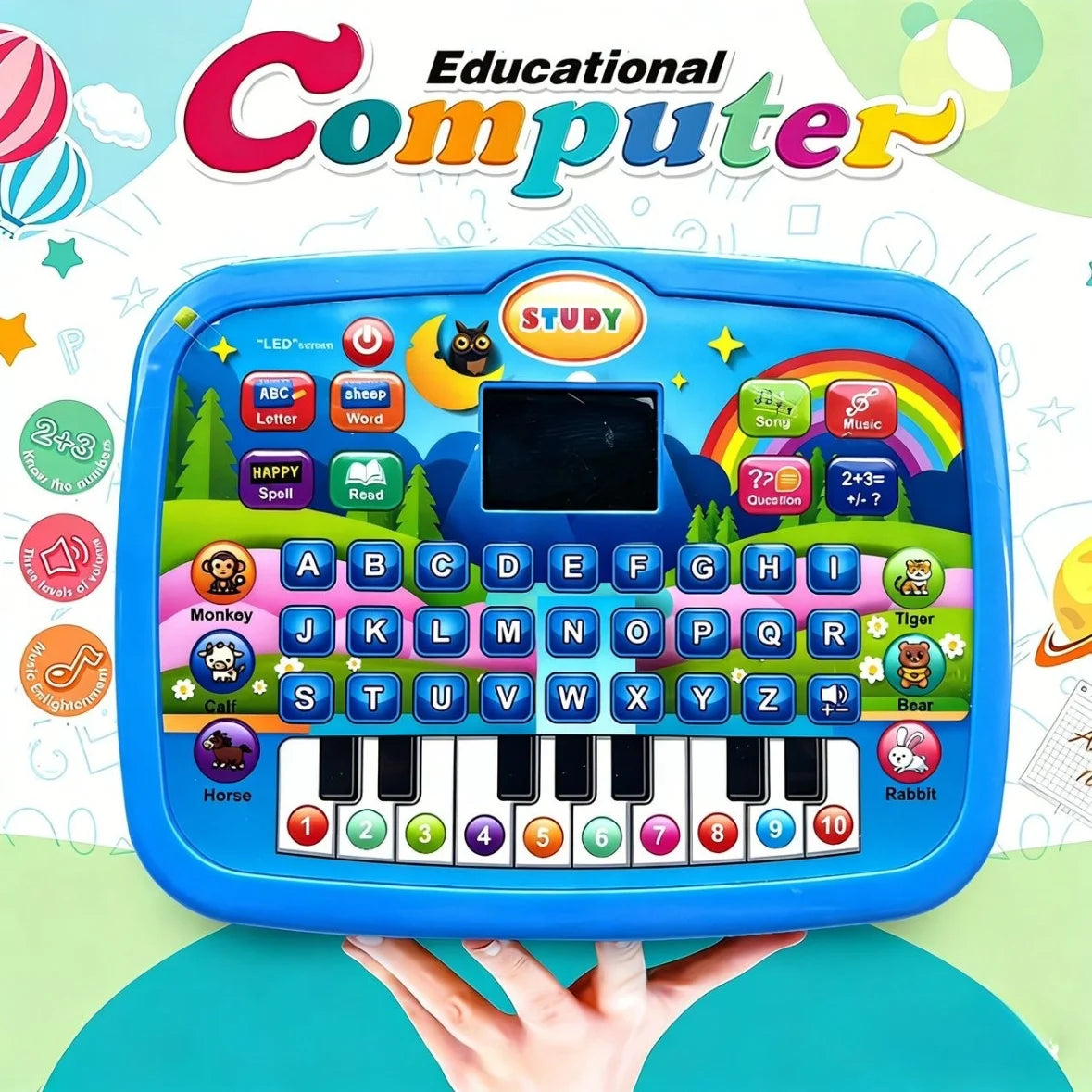 Kids Educational Learning Tablet Toy for Age 3+, Early Literacy Math Music Learning Pad with Electronic Keyboard, Birthday Chris