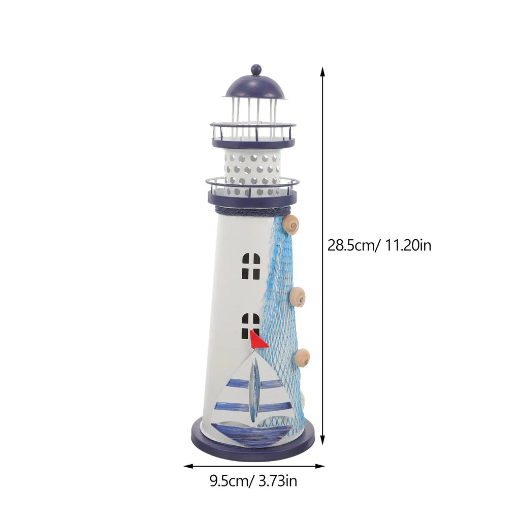 Iron Lighthouse Lamp Decor Mediterranean Style Nautical Decoration for Home Living Room Bedroom Desk Table Accent Light