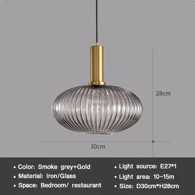 Striped Nordic Vintage Colorful Glass Chandelier For Dining Room Kitchen Island Pendant Light Bedroom Bedside Hanging Lamp