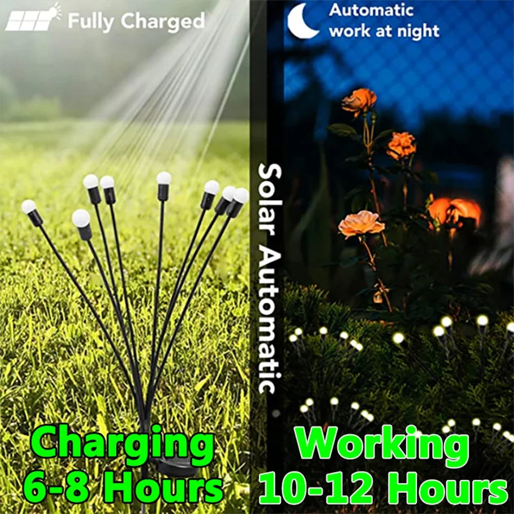 6/810 LED Solar Garden Lights Powered Firefly Lights Outdoor Waterproof Vibrant Garden Lights for Patio Pathway Decoration,Warm