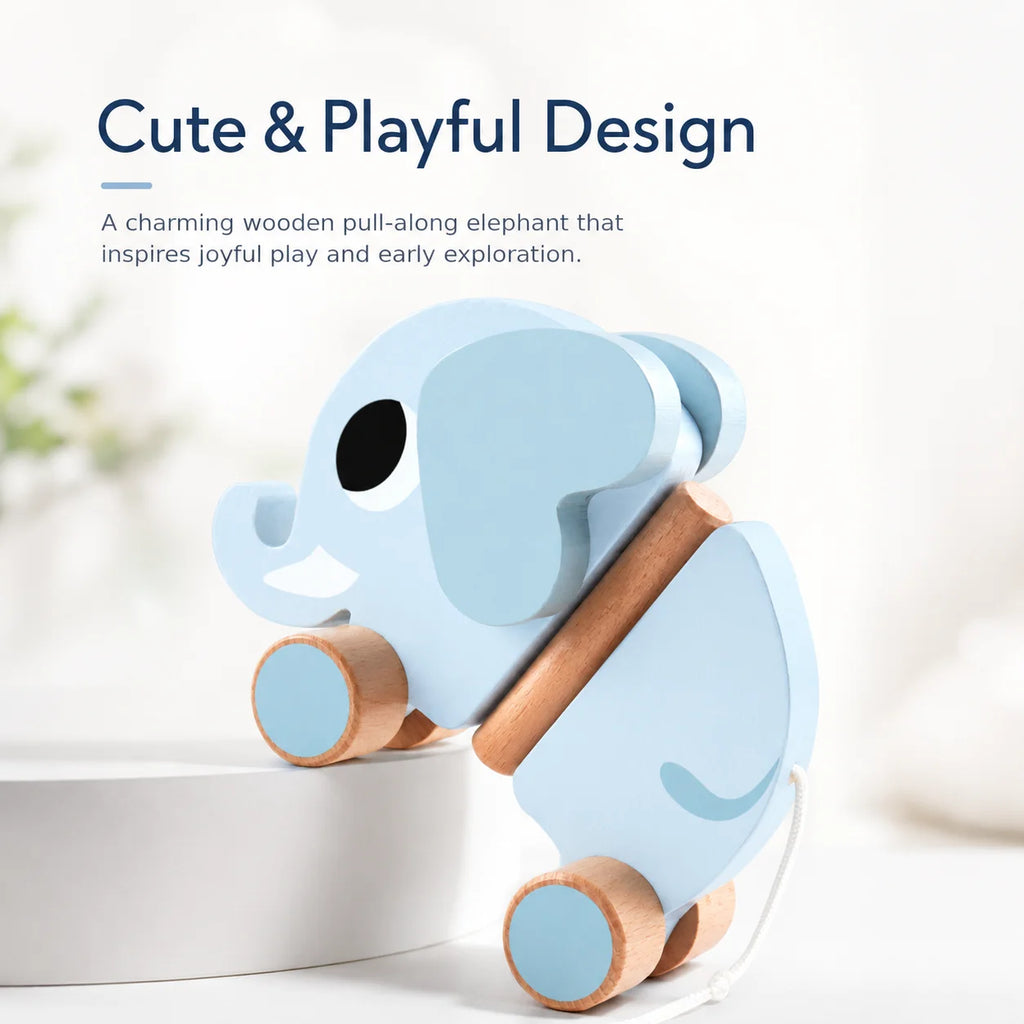 Wooden Children's Elephant Pulling Rope Cart, Towing Toys, Baby Boy and Baby Girl Toddler, Children's Gifts, Early Education Toy