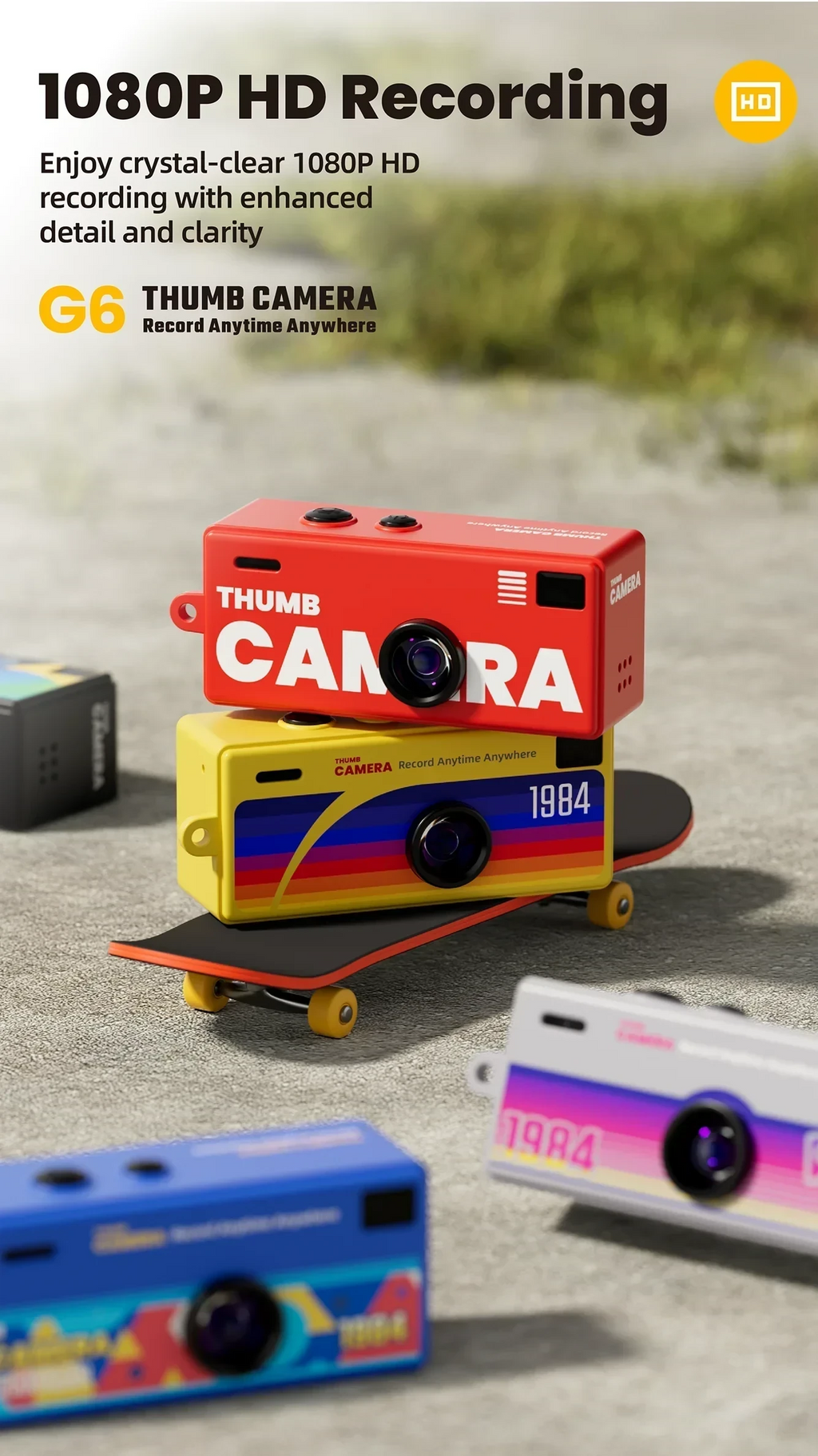 Thumb Camera 1080P FHD, 130° Wide-Angle Lens with AF Autofocus & Fill Light, Portable Mini Camera with TFT LCD Screen mini CCD