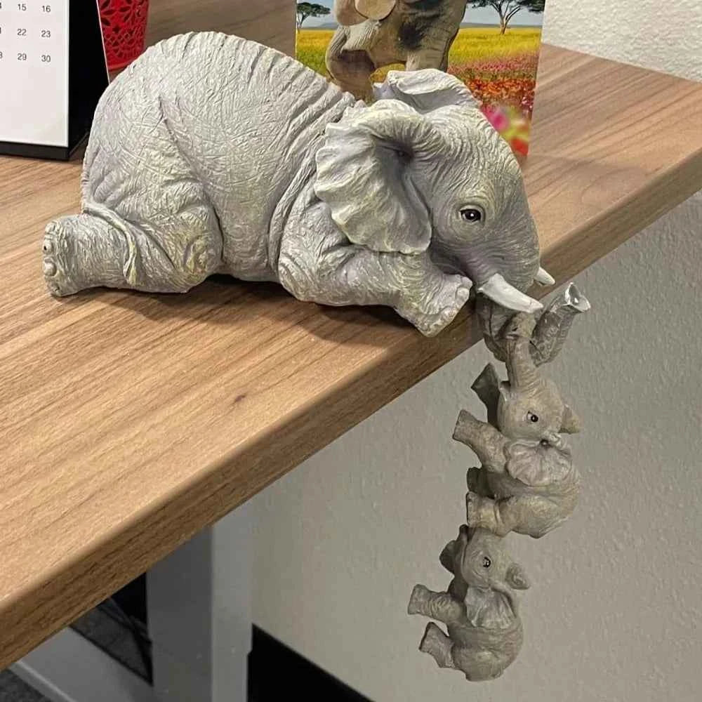 3 Figurines Éléphant Mère & Bébés – Déco Cheminée, Résine, Accroche-Étagère