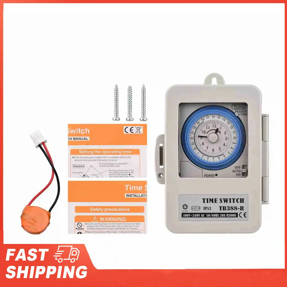 Mechanical 24 Hours Timer Switch IP53 Programmable Electrical Timer Switch Box AC 100-240V 15 Minutes Interval 96 Times ON/ OFF