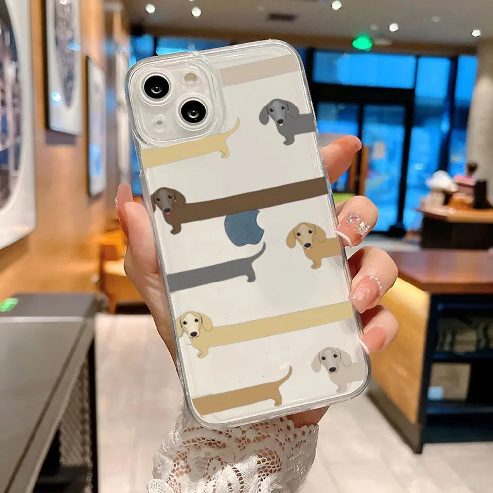 Cute Dachshund Bulldog Phone Case for iPhone 16 11 12 13 14 15 Pro Max Mini SE 7 8 Plus Animal Cover Cartoons Dog Fundas Coque