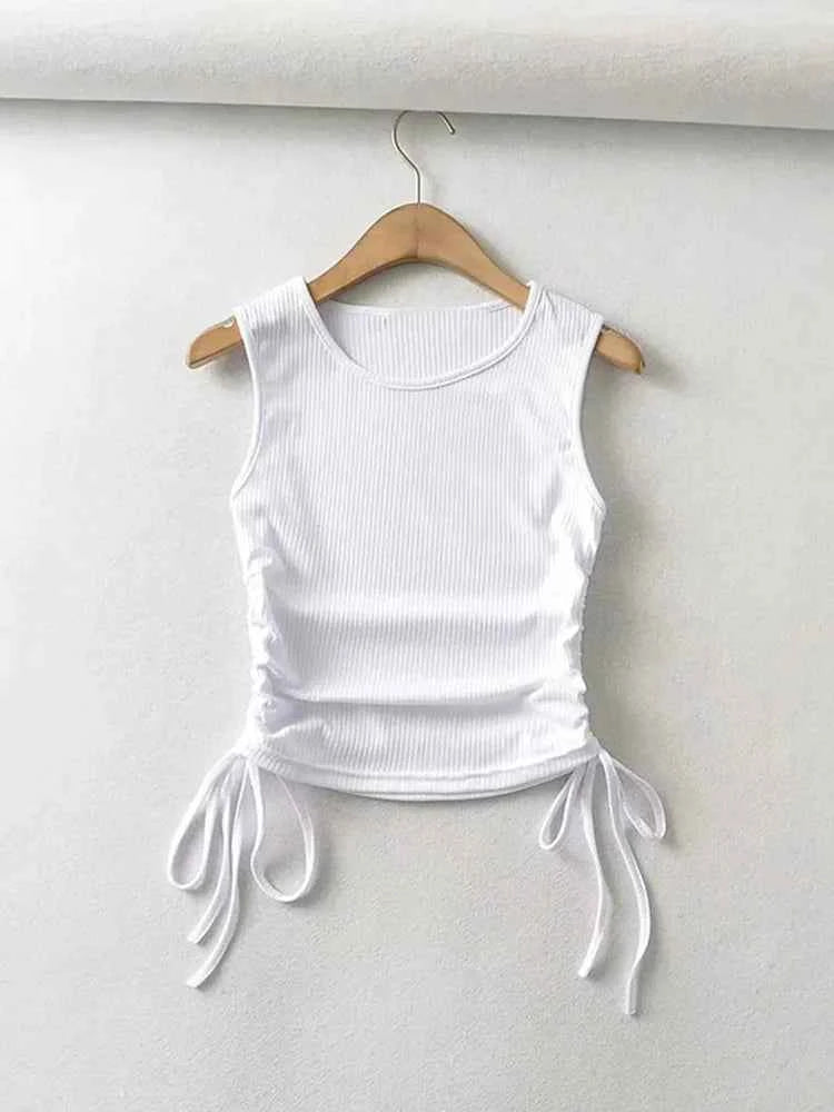 2025 Summer NEW Arrival Women Solid Color Sexy Causal Crop Top With String Both Side Club For Fashion Ladies