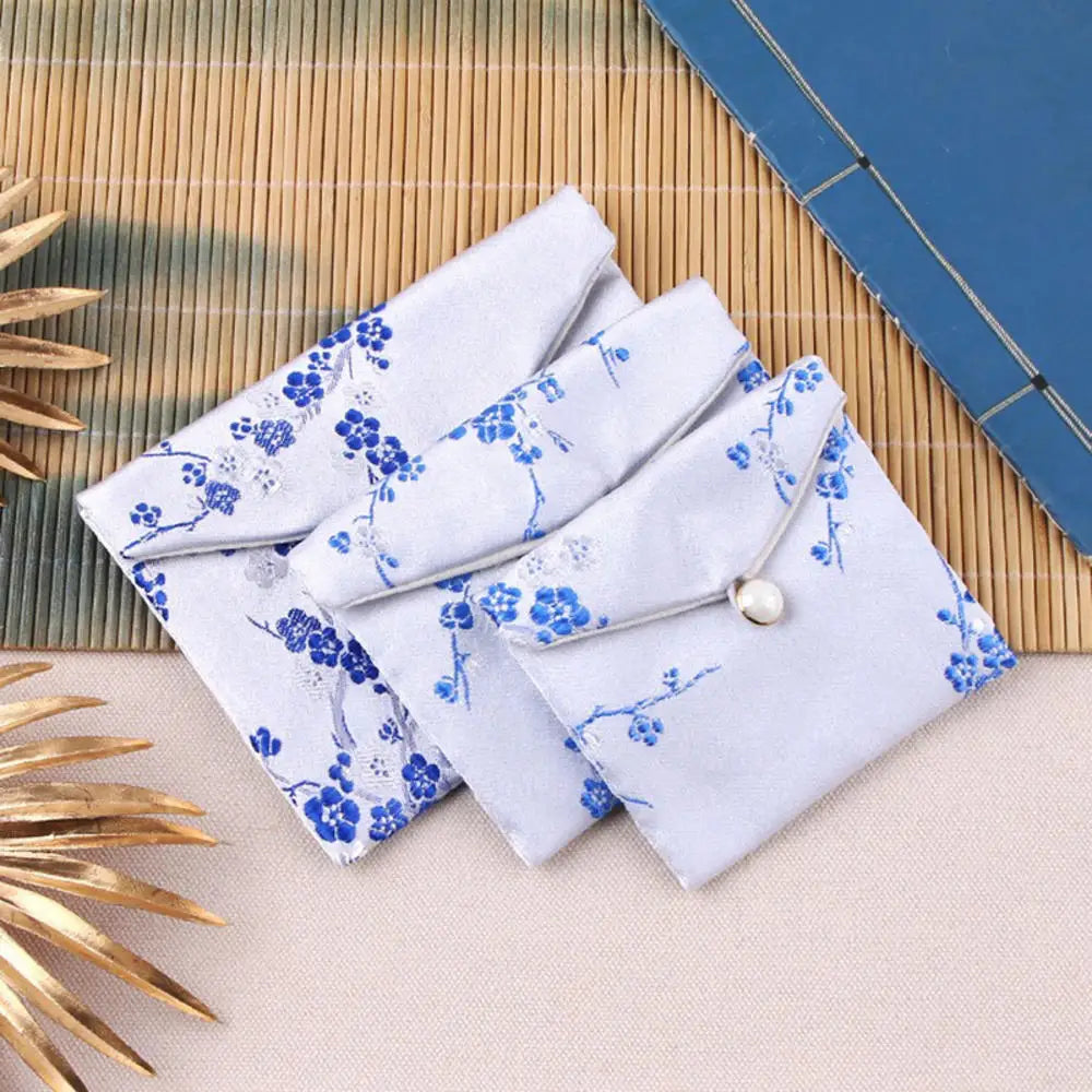 Chinese Brocade Jewelry Storage Bag Handmade Silk Embroidery Padded Small Zipper Tassel Jewelry Organizer Pouch Satin Gift Bag