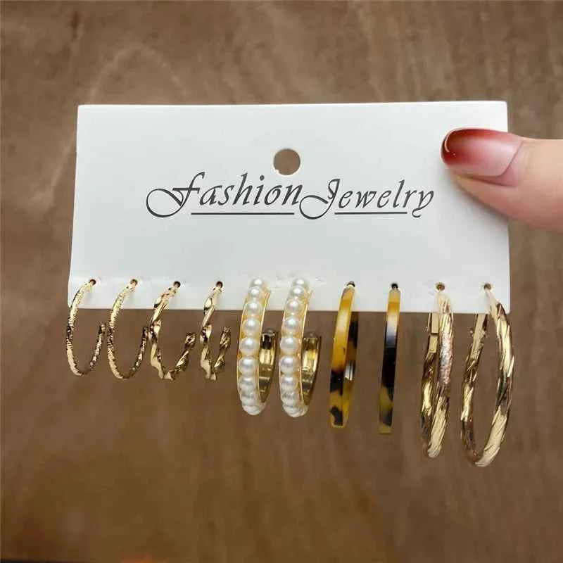 Silver Color Twist Hoop Earrings Set Brincos Heart Pearl Hoops Vintage Metal Geometric Earrings for Women 2023 Trendy Jewerly