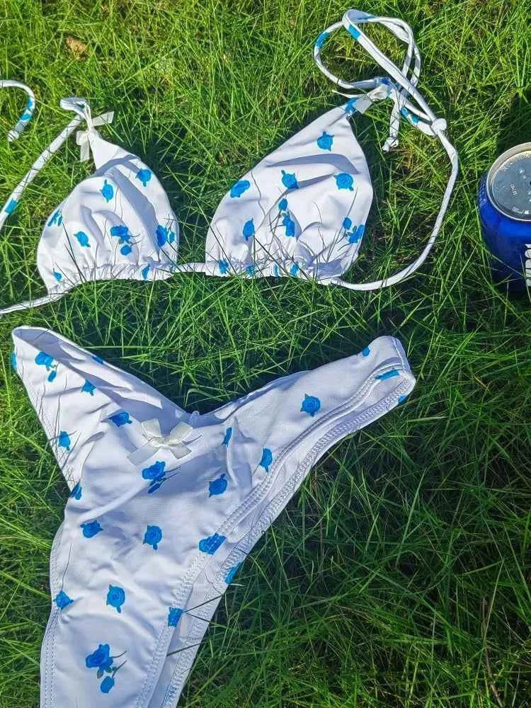 Triangle Bikinis Bow Swimsuit Women Sexy Swimwear Bandage Bikini Set Summer Biquini Female Beachwear Low Waist Thong Swimsuits