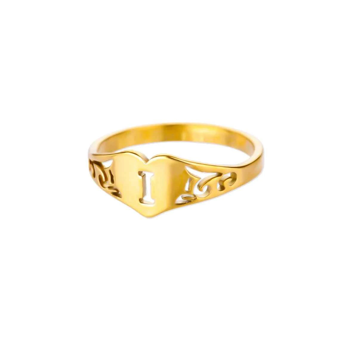 Fashion Hollow Initial Letter Heart Rings For Women Gold Color Stainless Steel A-Z Letter Ring Aesthetic Wedding Jewelry Gift